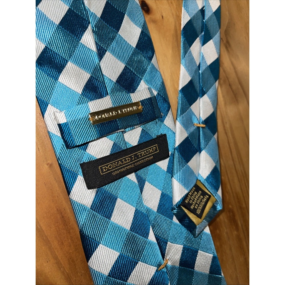 Donald J. Trump Necktie Men Blue‎ Gingham Check Silk Business Wedding Resort